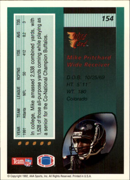 1992 Wild Card Football #s 1-250 +Rookies (A1801) - You Pick - 15+ FREE SHIP - Picture 299 of 475
