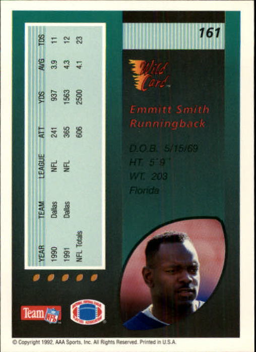 1992 Wild Card #161 Emmitt Smith back image