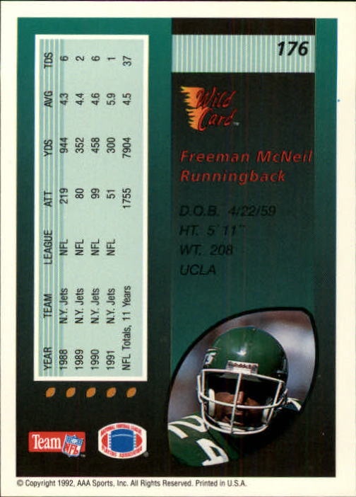 1992 Wild Card #176 Freeman McNeil back image