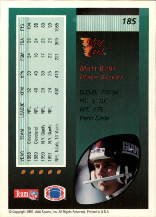 1992 Wild Card Football #s 1-250 +Rookies (A1801) - You Pick - 15+ FREE SHIP - Picture 357 of 475