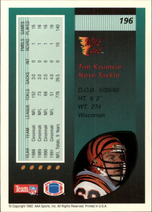 1992 Wild Card Football #s 1-250 +Rookies (A1801) - You Pick - 15+ FREE SHIP - Picture 379 of 475