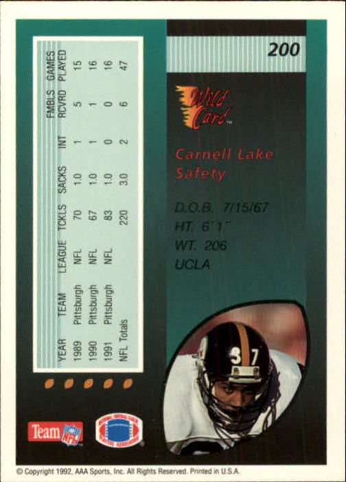 1992 Wild Card Football #s 1-250 +Rookies (A1801) - You Pick - 15+ FREE SHIP - Picture 385 of 475