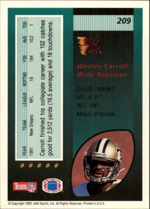 1992 Wild Card Football #s 1-250 +Rookies (A1801) - You Pick - 15+ FREE SHIP - Picture 399 of 475