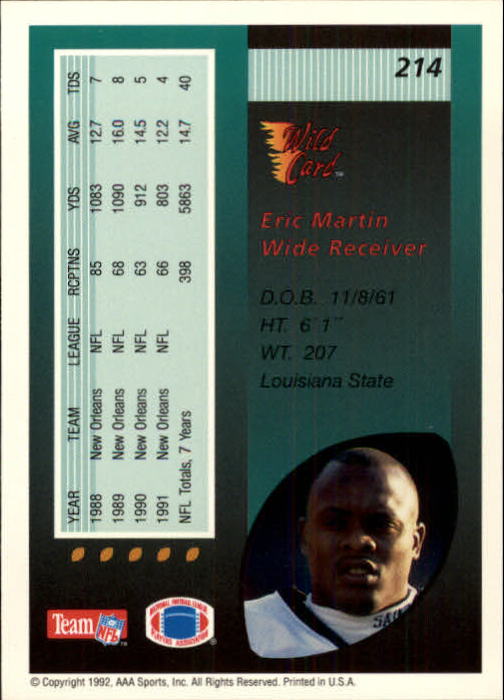 1992 Wild Card Football #s 1-250 +Rookies (A1801) - You Pick - 15+ FREE SHIP - Picture 409 of 475