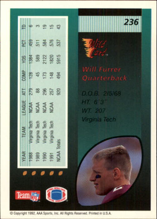 1992 Wild Card Football #s 1-250 +Rookies (A1801) - You Pick - 15+ FREE SHIP - Picture 449 of 475