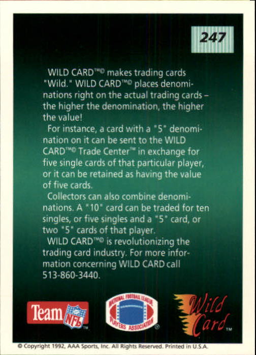 1992 Wild Card Football #s 1-250 +Rookies (A1801) - You Pick - 15+ FREE SHIP - Picture 469 of 475