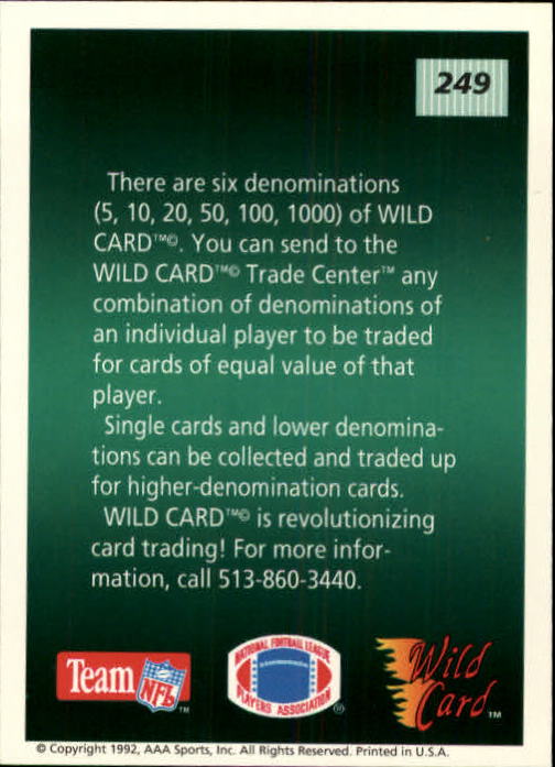 1992 Wild Card Football #s 1-250 +Rookies (A1801) - You Pick - 15+ FREE SHIP - Picture 473 of 475