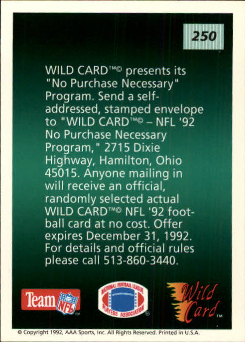 1992 Wild Card Football #s 1-250 +Rookies (A1801) - You Pick - 15+ FREE SHIP - Picture 475 of 475