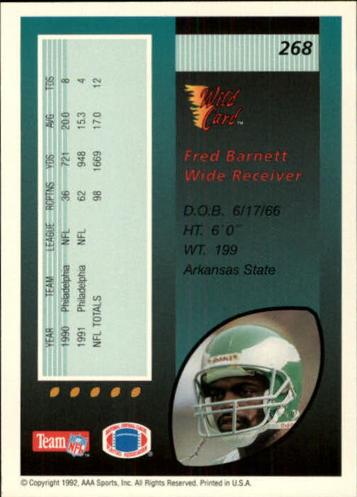 1992 Wild Card #268 Fred Barnett back image