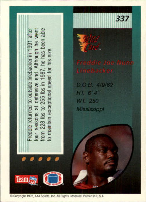1992 Wild Card #337 Freddie Joe Nunn back image