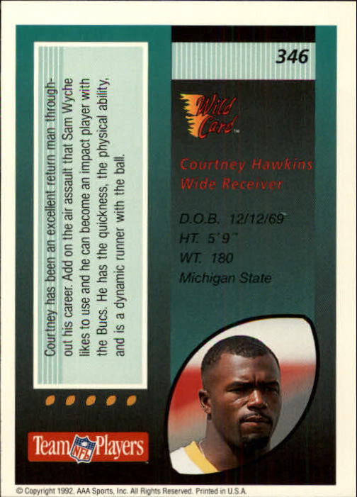 1992 Wild Card #346 Courtney Hawkins RC back image