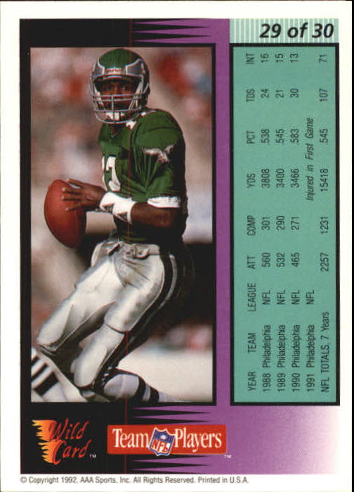 1992 Wild Card Field Force #29 Randall Cunningham - NM-MT