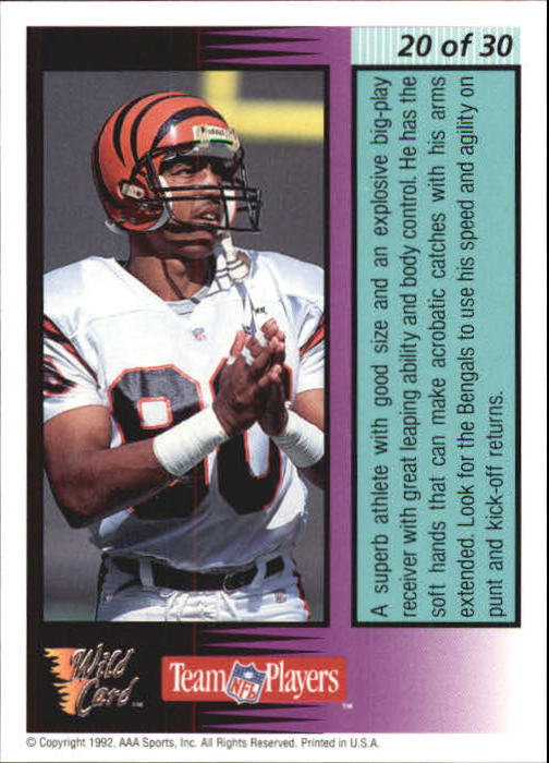 1992 Wild Card Field Force Silver #20 Carl Pickens back image