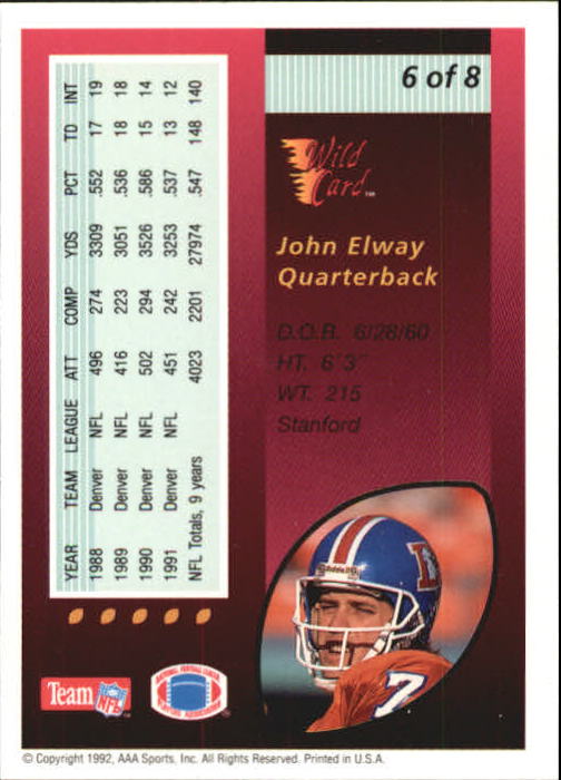1992 Wild Card Pro Picks #6 John Elway back image