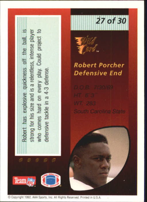 1992 Wild Card Red Hot Rookies Gold #27 Robert Porcher back image