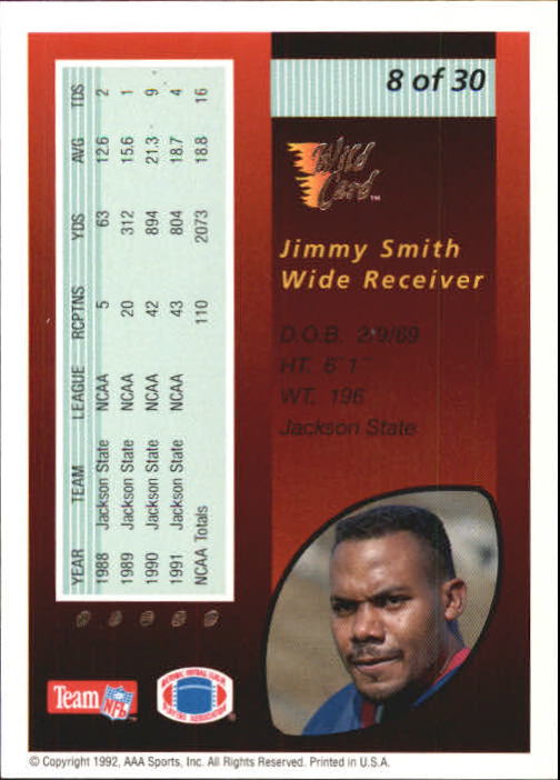 1992 Wild Card Red Hot Rookies Silver #8 Jimmy Smith back image