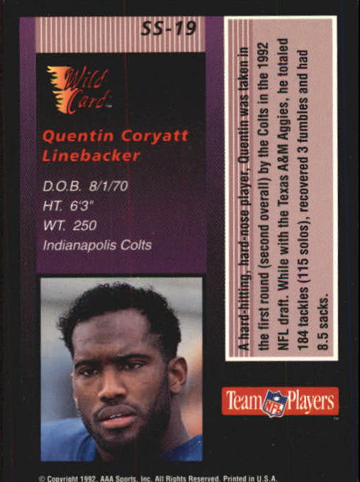 1992 Wild Card Football "Stat Smashers" Insert and Promo Cards - Picture 18 of 70