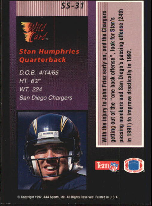 1992 Wild Card Football "Stat Smashers" Insert and Promo Cards - Picture 36 of 70