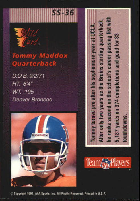 1992 Wild Card Stat Smashers #SS36 Tommy Maddox back image