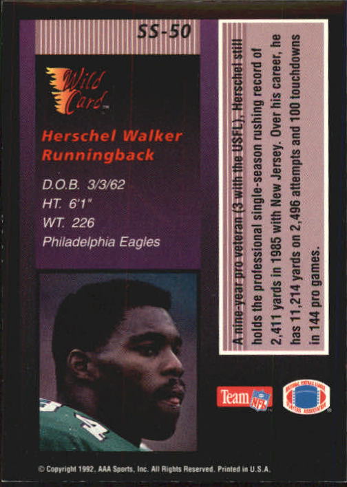 1992 Wild Card Stat Smashers #SS50 Herschel Walker back image