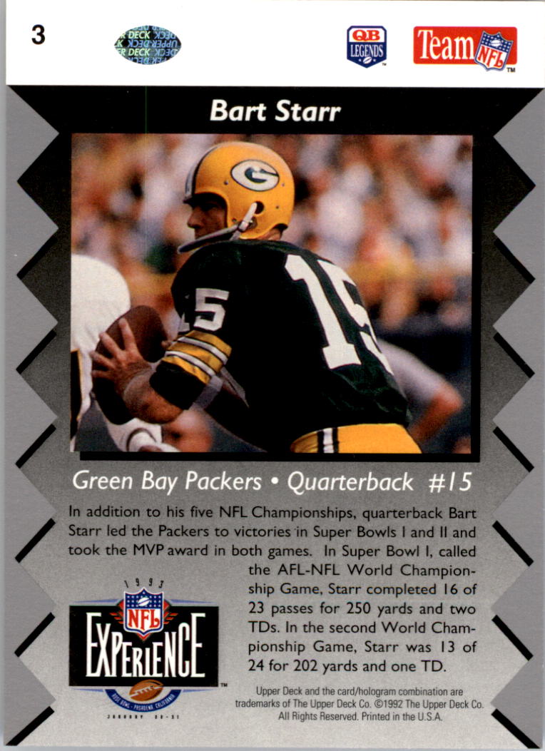 1992-93 Upper Deck NFL Experience #3 Bart Starr MVP - NM