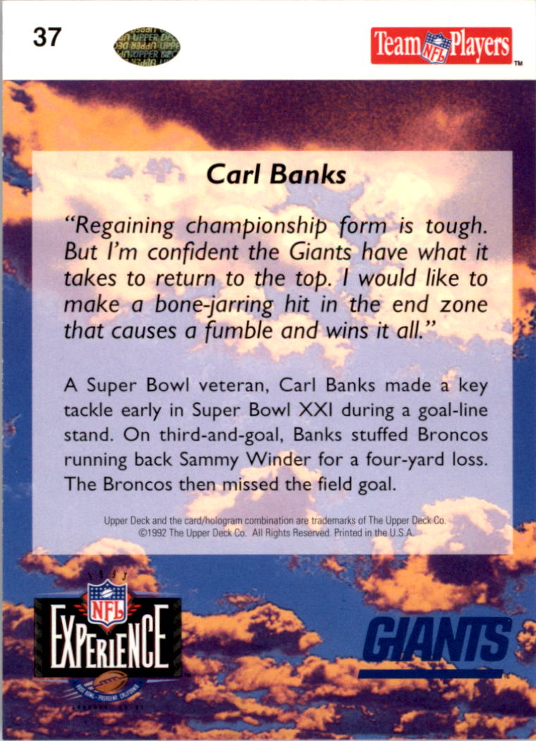 1992-93 Upper Deck NFL Experience #37 Carl Banks back image