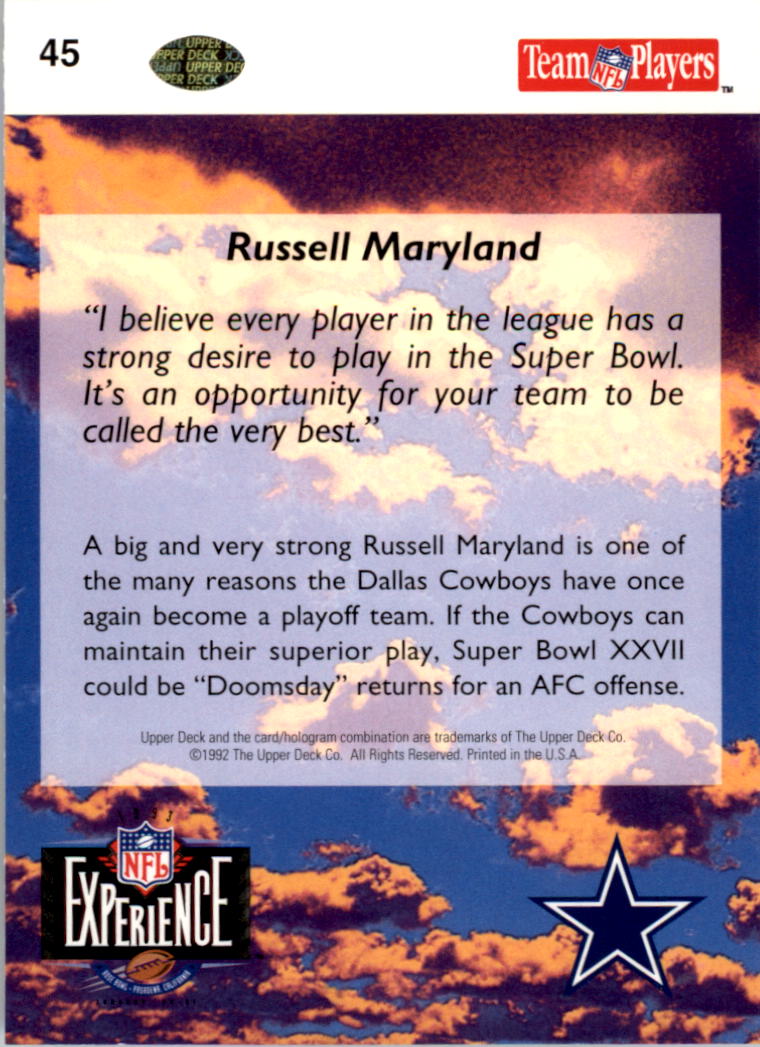 1992-93 Upper Deck NFL Experience #45 Russell Maryland back image