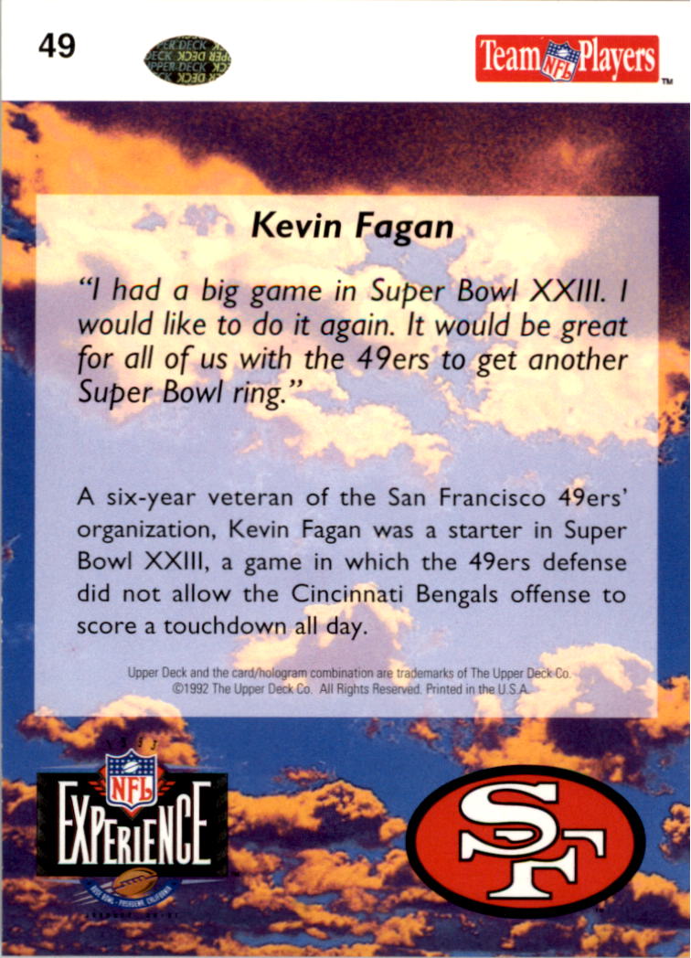 1992-93 Upper Deck NFL Experience #49 Kevin Fagan back image