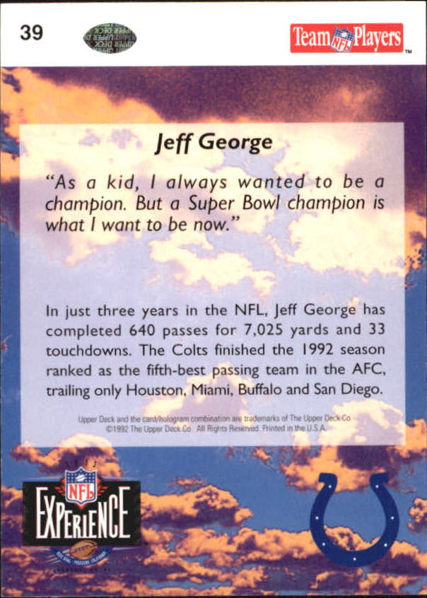 1992-93 Upper Deck NFL Experience Gold #39 Jeff George back image