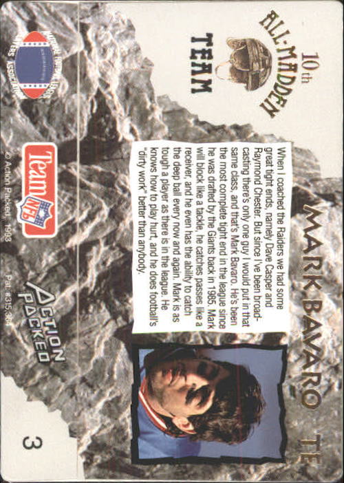 1993 Action Packed All-Madden #3 Mark Bavaro back image