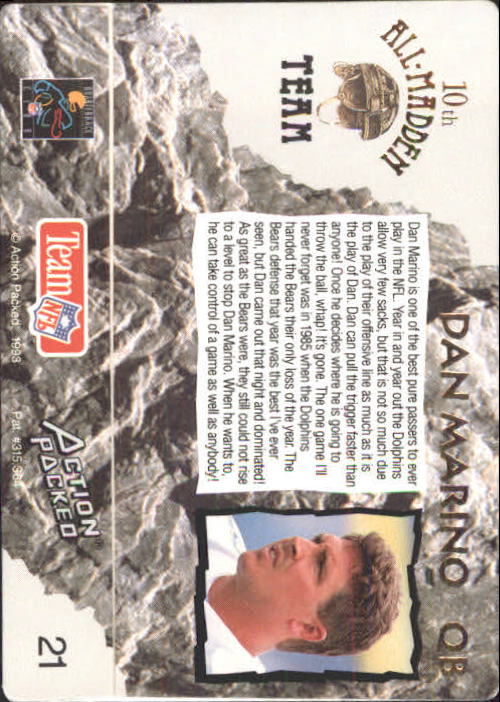 1993 Action Packed All-Madden #21 Dan Marino back image