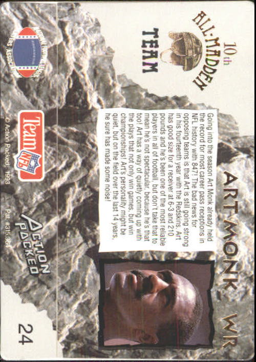 1993 Action Packed All-Madden #24 Art Monk back image