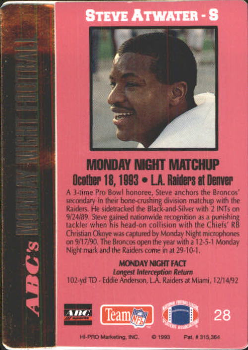 1993 Action Packed Monday Night Football #28 Steve Atwater back image