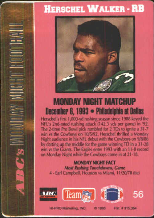 1993 Action Packed Monday Night Football #56 Herschel Walker back image
