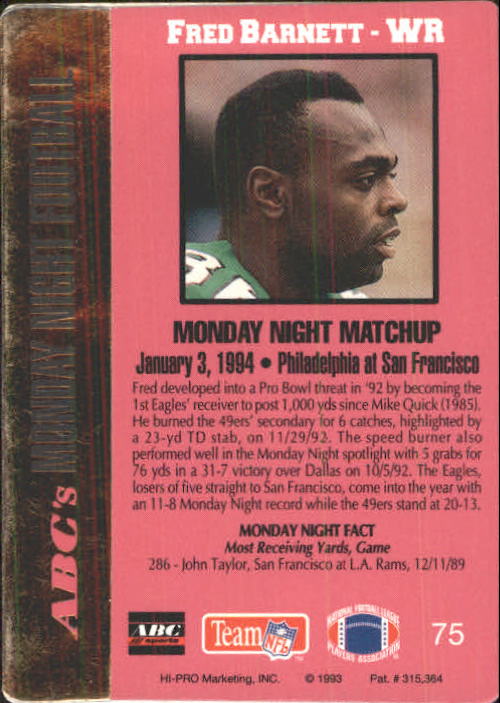 1993 Action Packed Monday Night Football #75 Fred Barnett back image