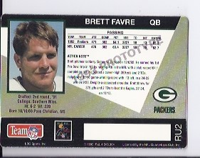1993 Action Packed Rookie Update Previews #RU2 Brett Favre back image