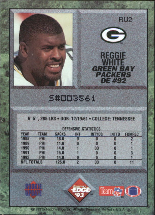 1993 Collector's Edge RU Prototypes #RU2 Reggie White back image