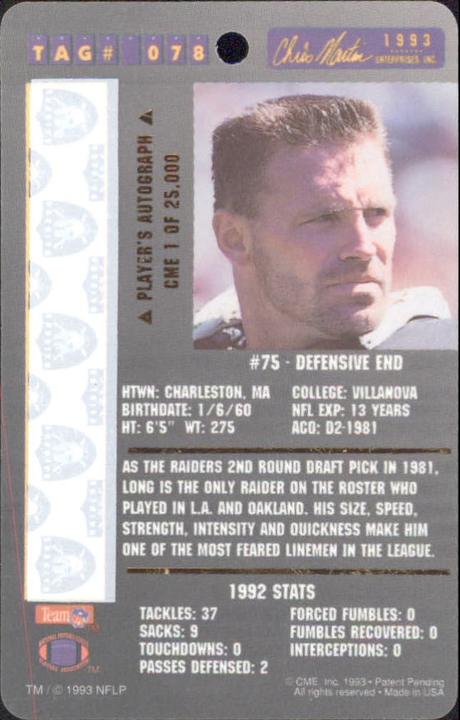 1993 Dog Tags #78 Howie Long back image
