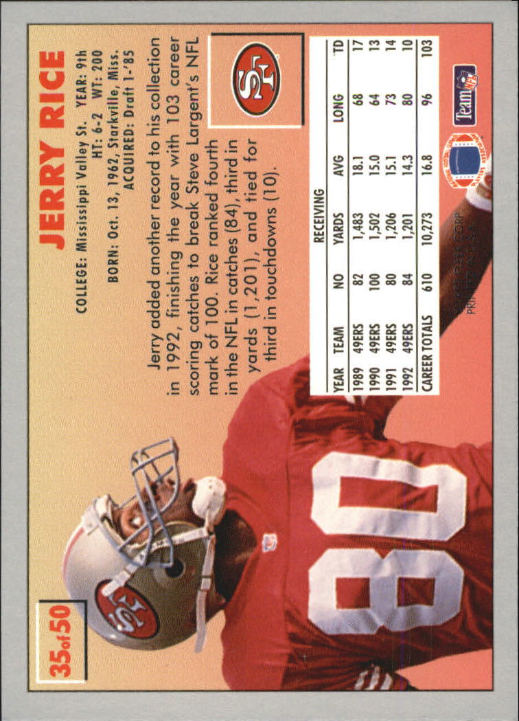 1993 Fleer Fruit of the Loom #35 Jerry Rice back image