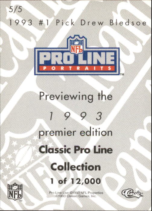1993 Pro Line Previews #PL5 Drew Bledsoe Portrait back image
