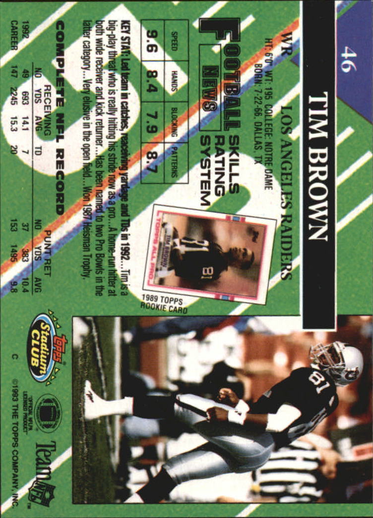 1993 Stadium Club Members Only Parallel #46 Tim Brown back image