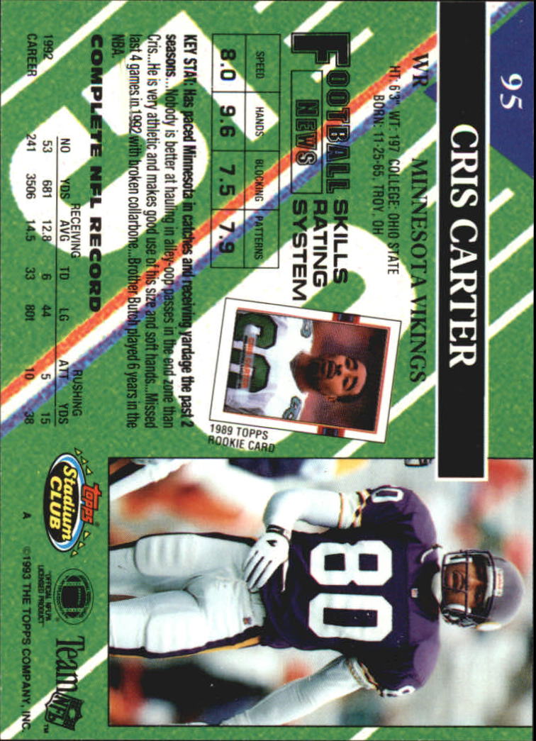 1993 Stadium Club Members Only Parallel #95 Cris Carter back image