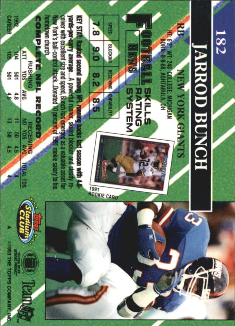1993 Stadium Club Members Only Parallel #182 Jarrod Bunch back image
