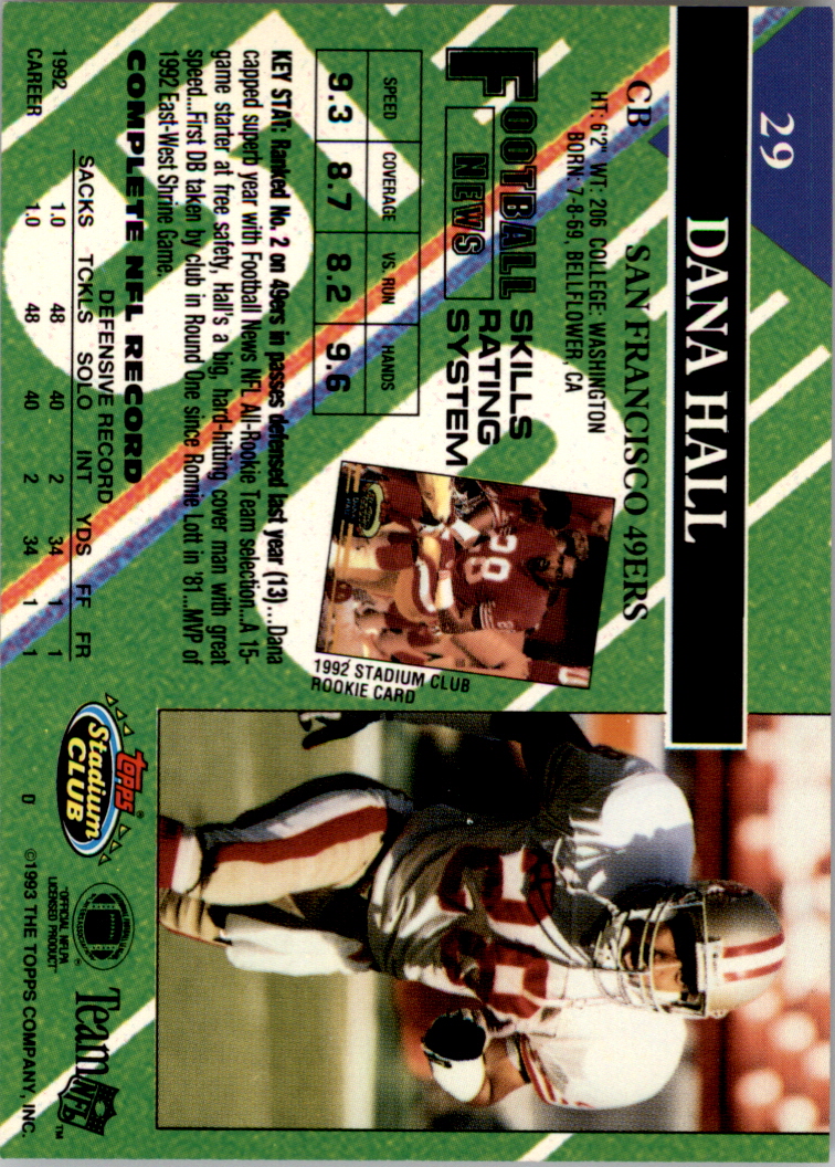 1993 Stadium Club Super Teams Super Bowl #29 Dana Hall back image