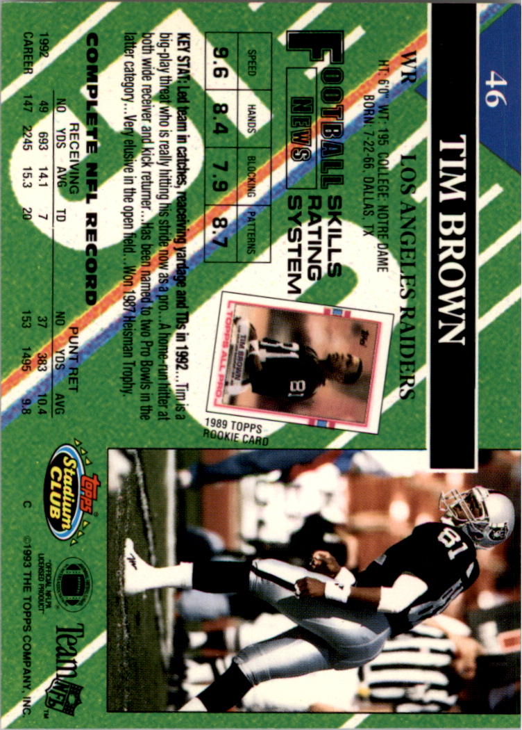 1993 Stadium Club Super Teams Super Bowl #46 Tim Brown back image