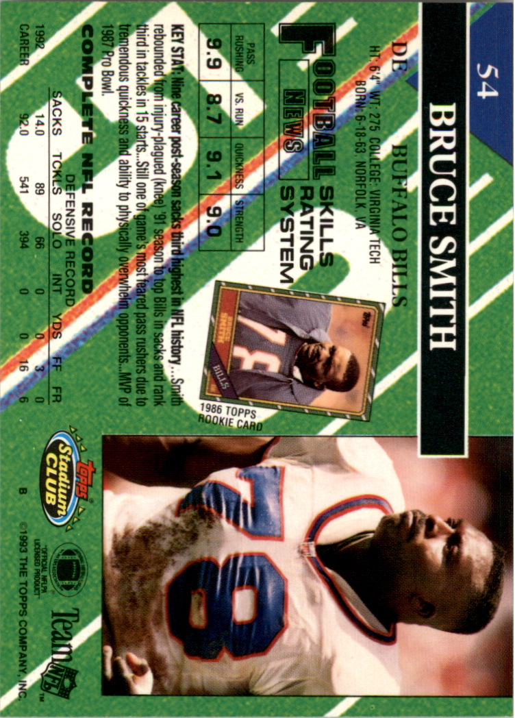 1993 Stadium Club Super Teams Super Bowl #54 Bruce Smith back image