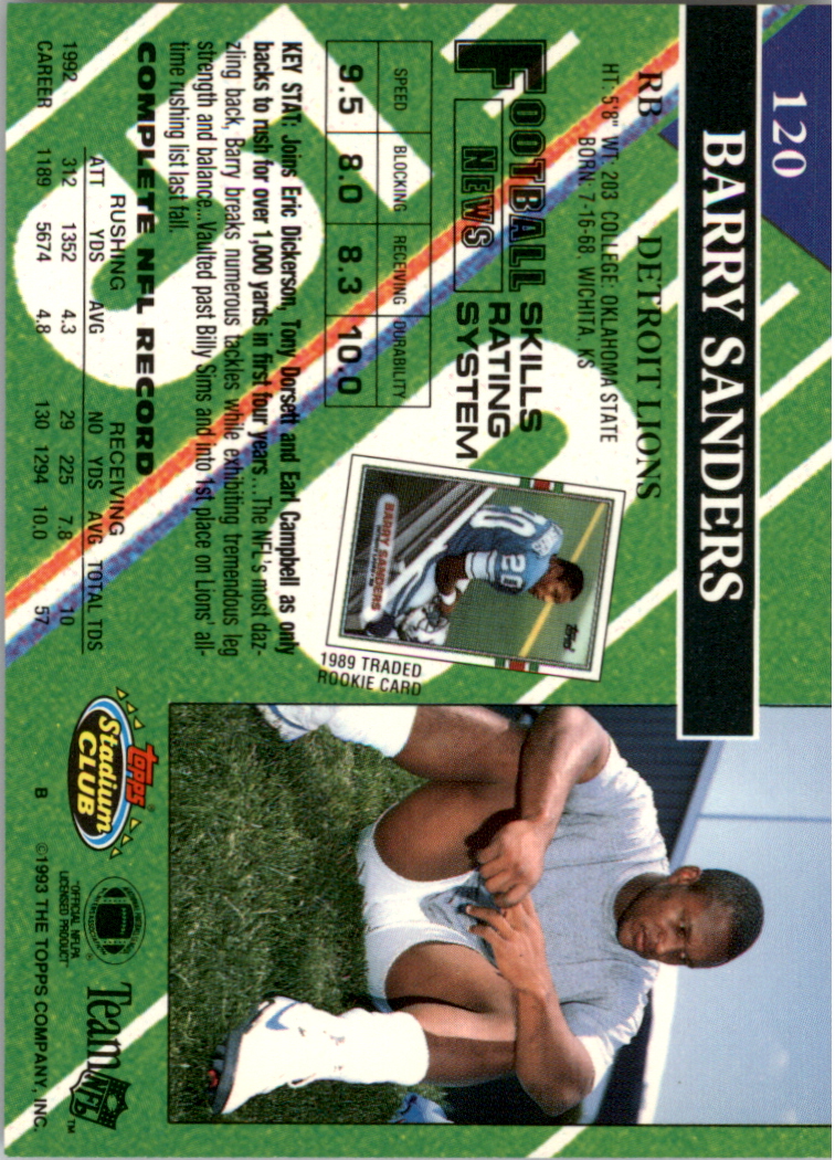 1993 Stadium Club Super Teams Super Bowl #120 Barry Sanders back image