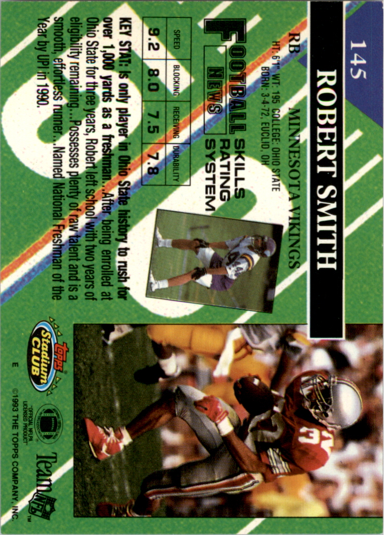 1993 Stadium Club Super Teams Super Bowl #145 Robert Smith back image