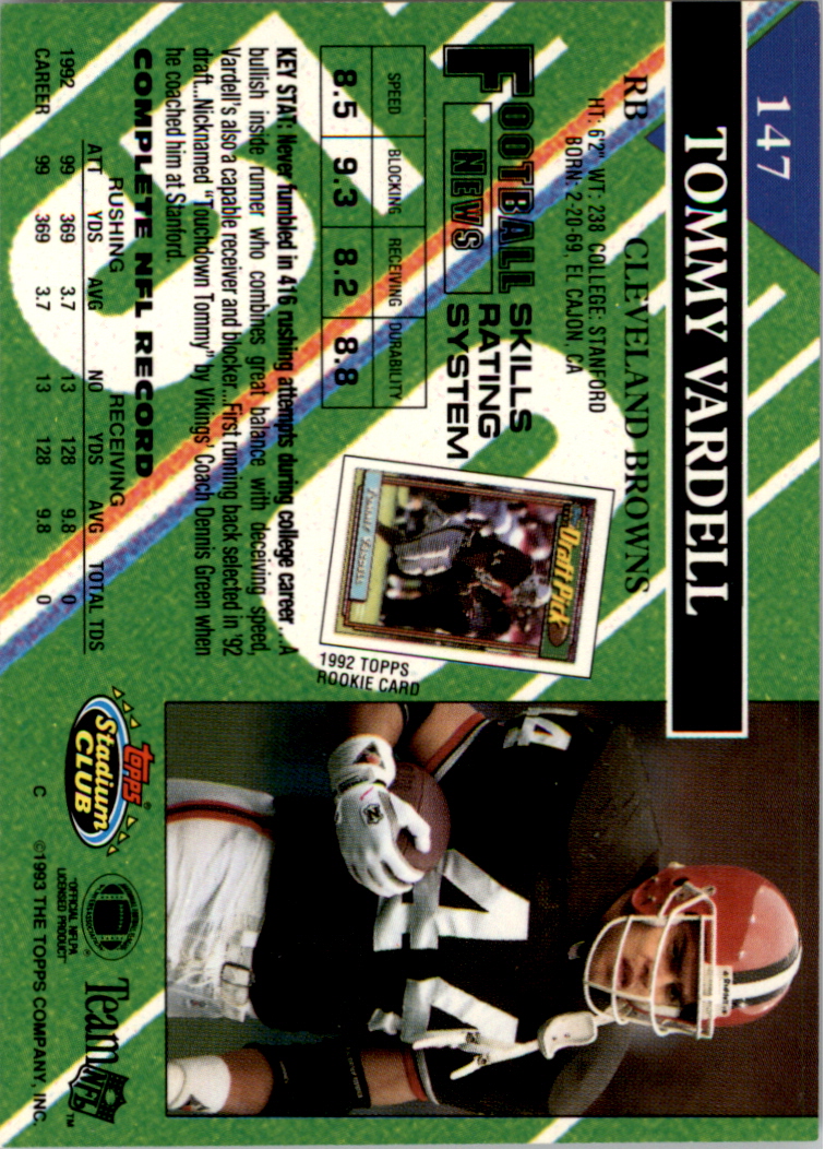 1993 Stadium Club Super Teams Super Bowl #147 Tommy Vardell back image