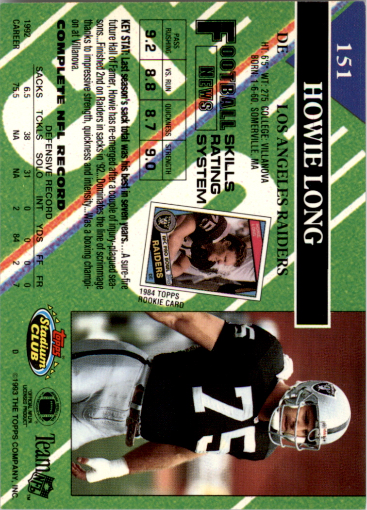 1993 Stadium Club Super Teams Super Bowl #151 Howie Long back image